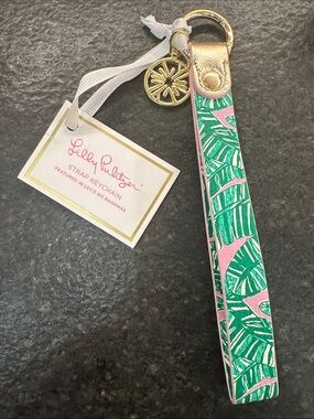 Lilly Pulitzer Pink & Green Palm Leaf Wristlet Keychain